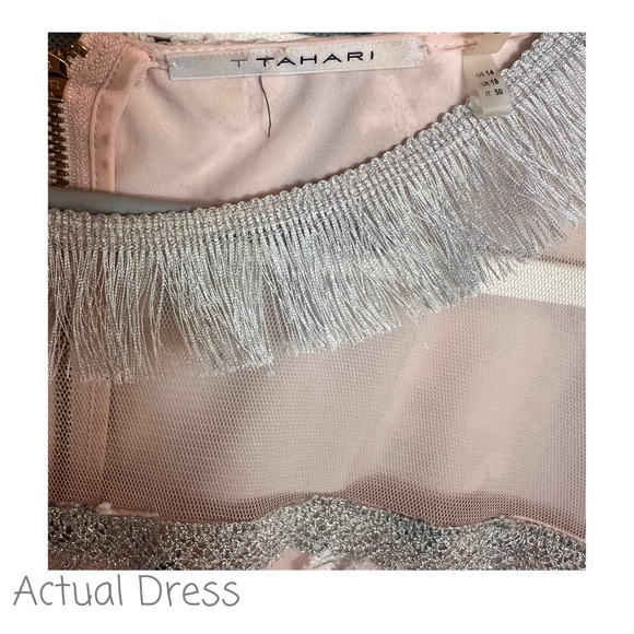 👛 T Tahari Laura Dress Floral Embroidered Lace Overlay Size 14 👗🌸 - Picture 5 of 7